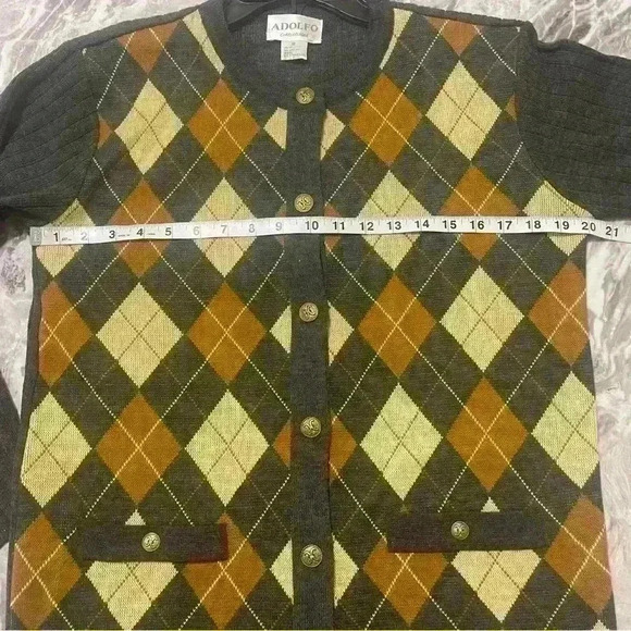 Adolfo Collectibles Vintage Argyle Sweater Mens Size M Acrylic -Lambs Wool 1970s - Picture 5 of 8